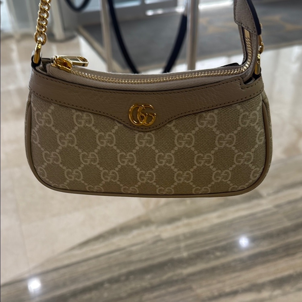 Gucci Tan and Gold Mini Bag with Signature Monogram